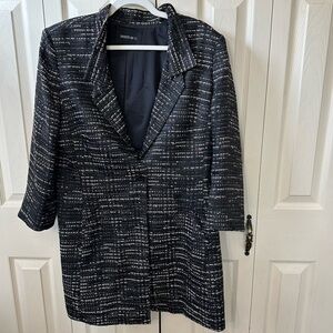 Lafayette 148 New York Long Tweed Shawl Neck Duster Coat Blazer Womens Size 16